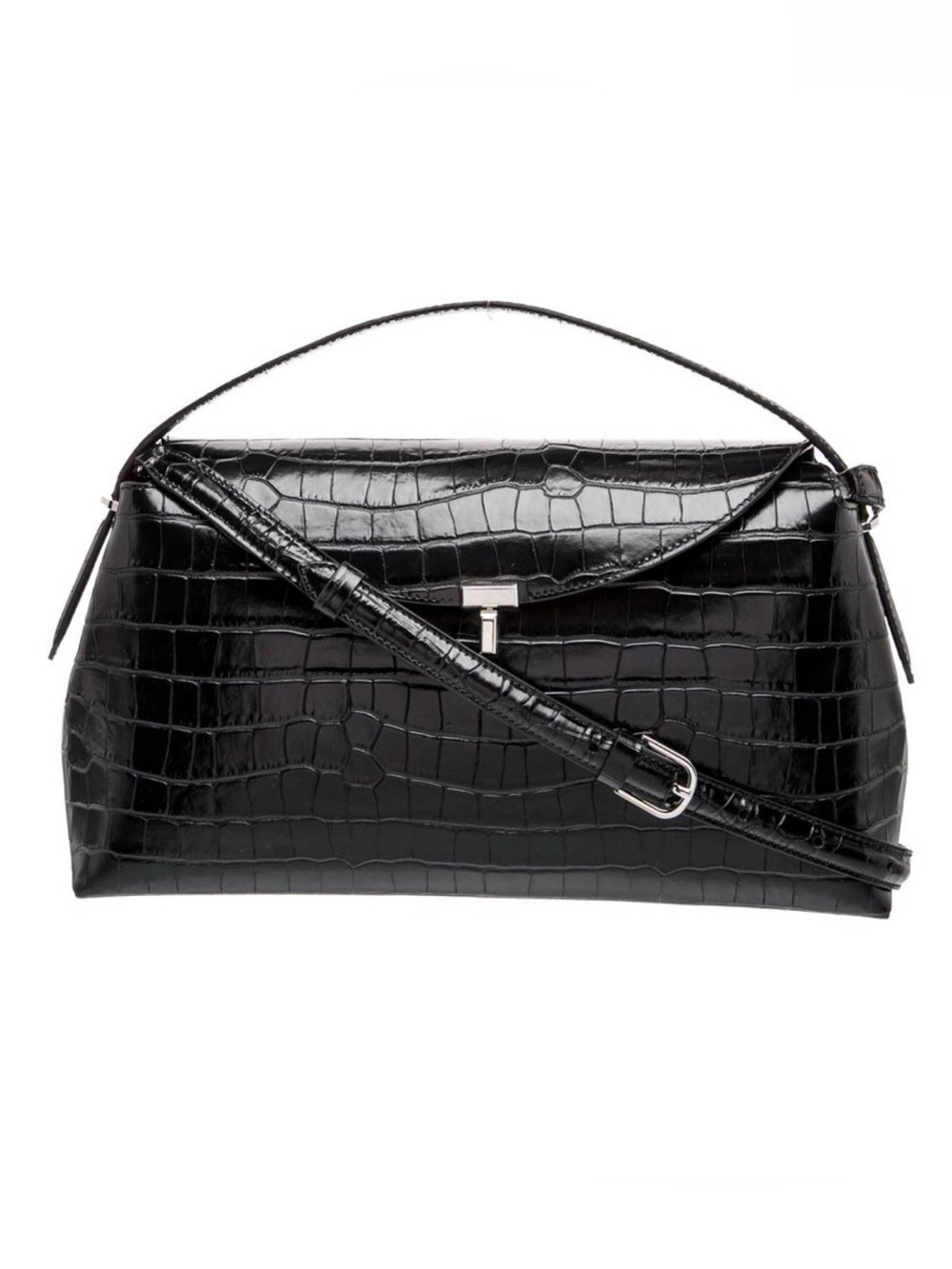 Toteme Black Croc-Embossed Leather Top-Handle Bag
